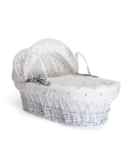 Clair de Lune Lullaby Hearts White Wicker Moses Basket+Rocking Stand Clair De Lune