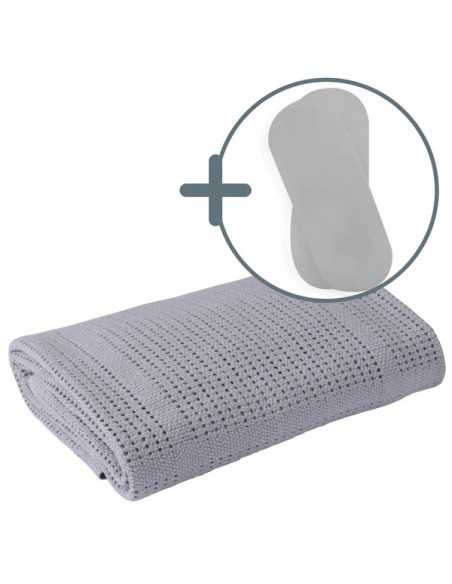 Clair de Lune Soft Cotton Cellular Pram Blanket + Moses Sheets-Grey Clair De Lune