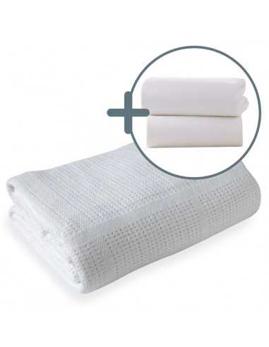 Clair de Lune Soft Cotton Cellular Cot Blanket + Cot Bed Sheets-White