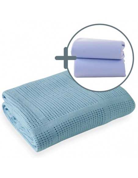 Clair de Lune Soft Cotton Cellular Cot Blanket + Cot Bed Sheets-Blue Clair De Lune