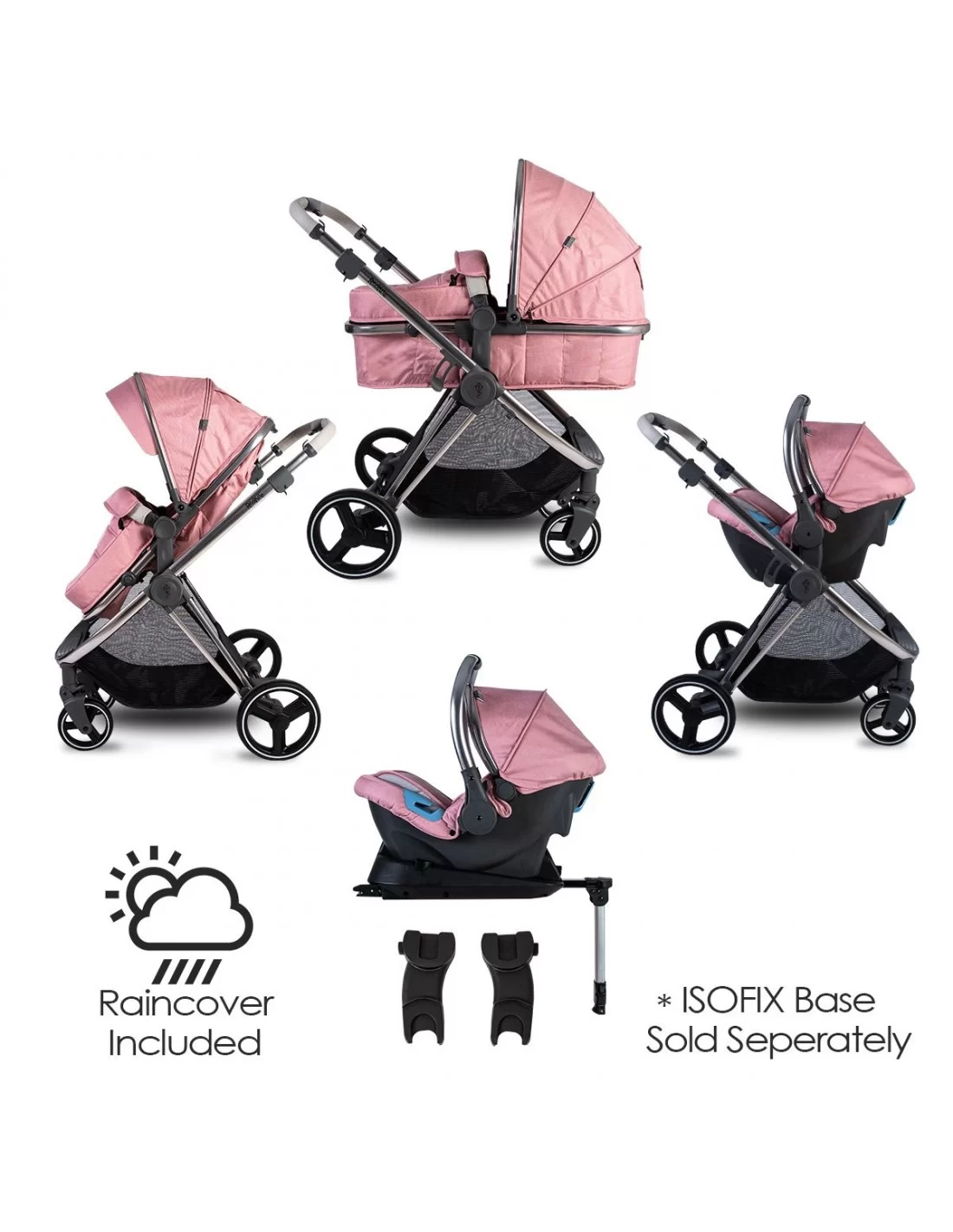 Red Kite Push Me Pace 3 in 1 Travel System with Infant Carrier Blush