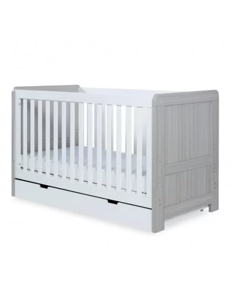 Ickle Bubba Pembrey Cot Bed + Under Drawer-Ash Grey/White With Fibre Mattress Ickle Bubba