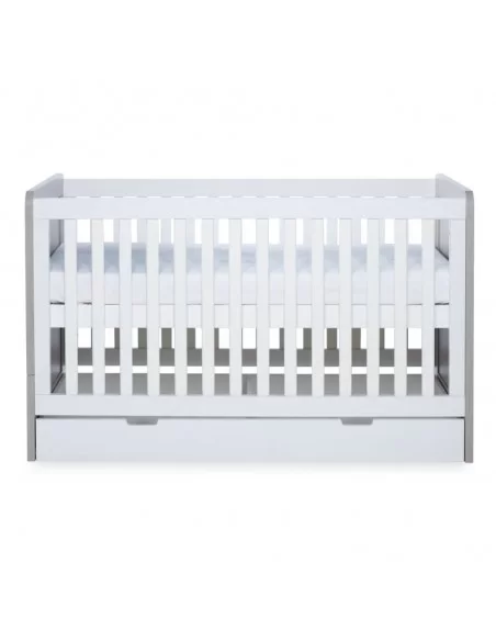 Ickle Bubba Pembrey Cot Bed + Under Drawer-Ash Grey/White With Fibre Mattress Ickle Bubba