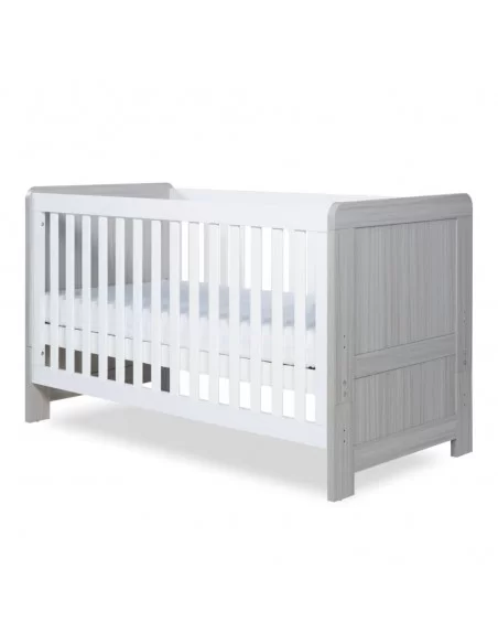 Ickle Bubba Pembrey Cot Bed + Changing Unit + Premium Sprung Mattress-Ash Grey/White Ickle Bubba