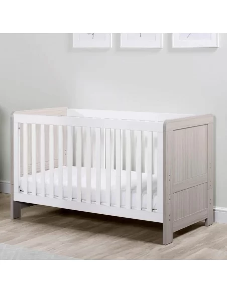Ickle Bubba Pembrey Cot Bed + Changing Unit + Premium Sprung Mattress-Ash Grey/White Ickle Bubba