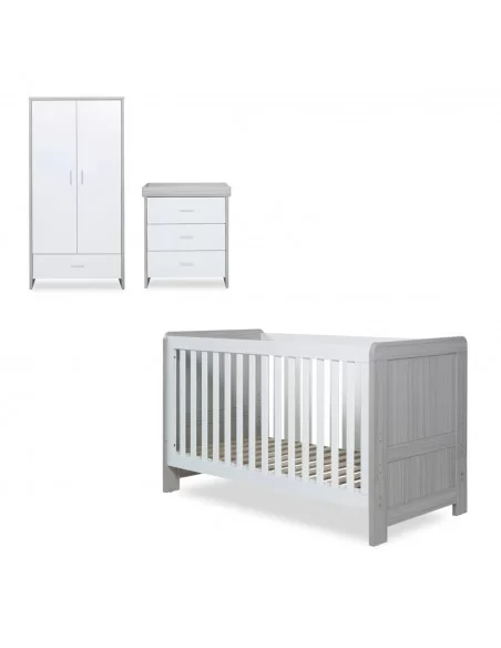 Ickle Bubba Pembrey 3 Piece Furniture Set-Ash Grey/White With Fibre Mattress Ickle Bubba