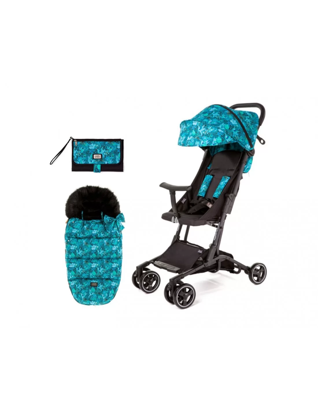 Lightweight stroller with outlet footmuff