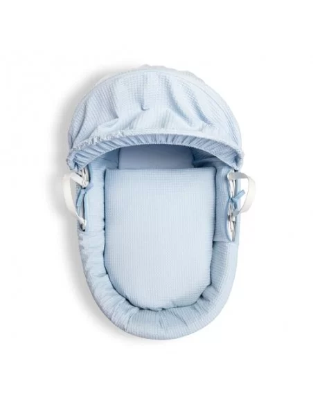 Clair de Lune Waffle White Wicker Moses Basket-Blue + White Rocking Stand Clair De Lune