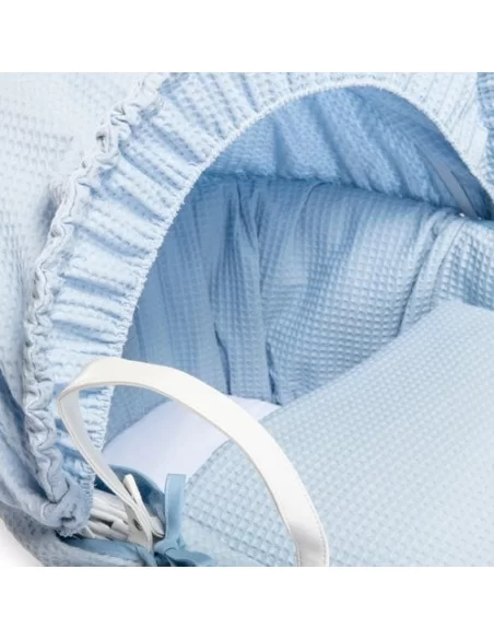 Clair de Lune Waffle White Wicker Moses Basket-Blue + White Rocking Stand Clair De Lune