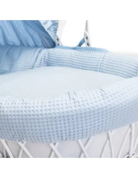 Clair de Lune Waffle White Wicker Moses Basket-Blue + White Rocking Stand Clair De Lune