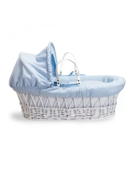 Clair de Lune Waffle White Wicker Moses Basket-Blue + White Rocking Stand Clair De Lune