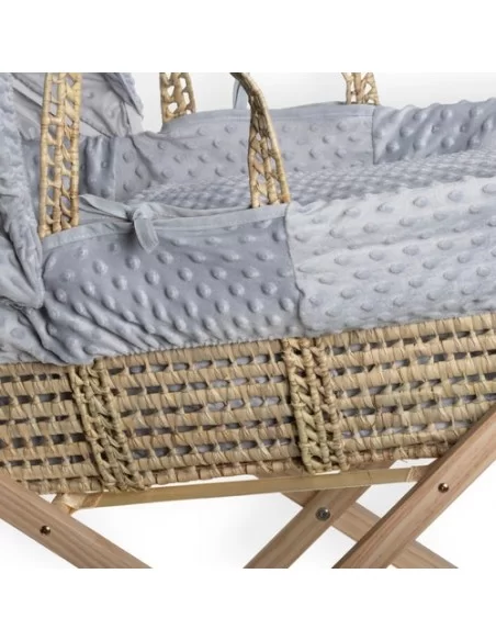 Clair de Lune Dimple Palm Moses Basket-Grey + Folding Stand Clair De Lune