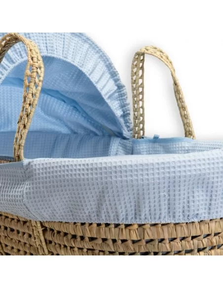 Clair de Lune Waffle Palm Moses Basket-Blue + Folding Stand Clair De Lune