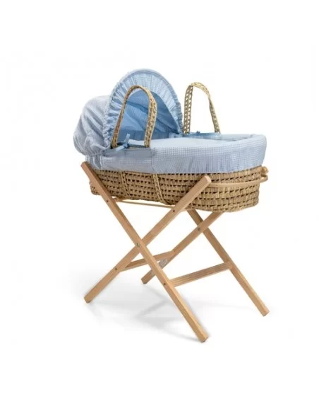 Clair de Lune Waffle Palm Moses Basket-Blue + Folding Stand Clair De Lune