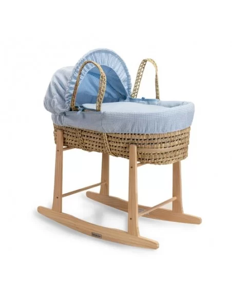 Clair de Lune Waffle Palm Moses Basket-Blue + Folding Stand Clair De Lune