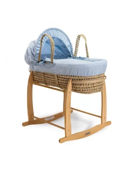 Clair de Lune Waffle Palm Moses Basket-Blue + Folding Stand Clair De Lune