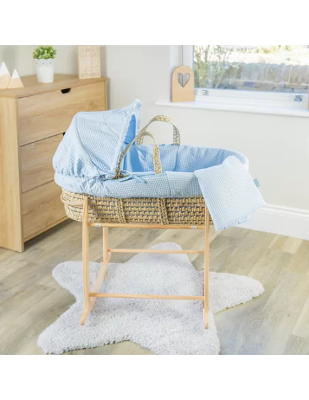 Clair de Lune Waffle Palm Moses Basket-Blue + Folding Stand Clair De Lune