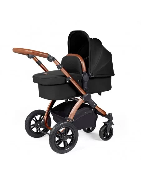 Ickle Bubba Stomp Luxe Bronze Frame All in One Premium i-Size Travel System With Isofix Base-Midnight/Tan Handle Ickle Bubba