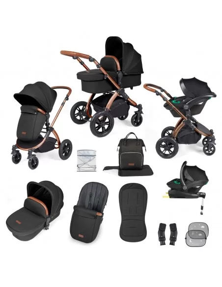 Ickle Bubba Stomp Luxe Bronze Frame All in One Premium i-Size Travel System With Isofix Base-Midnight/Tan Handle Ickle Bubba