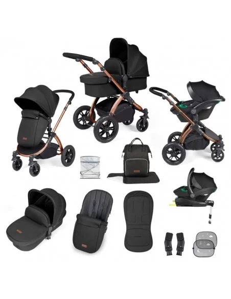 Ickle Bubba Stomp Luxe Bronze Frame All in One Premium i-Size Travel System With Isofix Base-Midnight/Black Handle Ickle Bubba