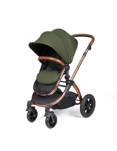 Ickle Bubba Stomp Luxe Bronze Frame All in One Premium i-Size Travel System With Isofix Base-Woodland/Tan Handle Ickle Bubba