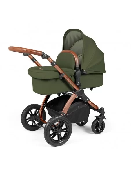 Ickle Bubba Stomp Luxe Bronze Frame All in One Premium i-Size Travel System With Isofix Base-Woodland/Tan Handle Ickle Bubba