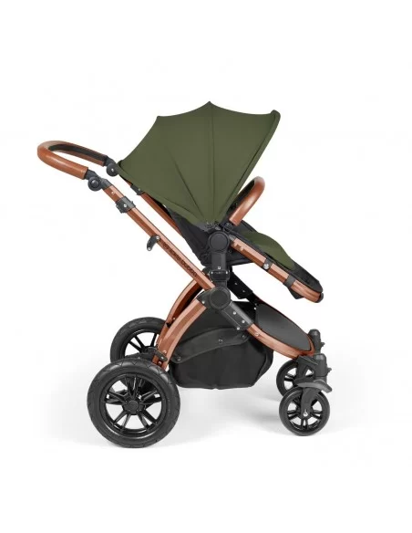 Ickle Bubba Stomp Luxe Bronze Frame All in One Premium i-Size Travel System With Isofix Base-Woodland/Tan Handle Ickle Bubba