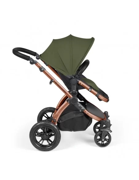 Ickle Bubba Stomp Luxe Bronze Frame All in One Premium i-Size Travel System With Isofix Base-Woodland/Black Handle Ickle Bubba