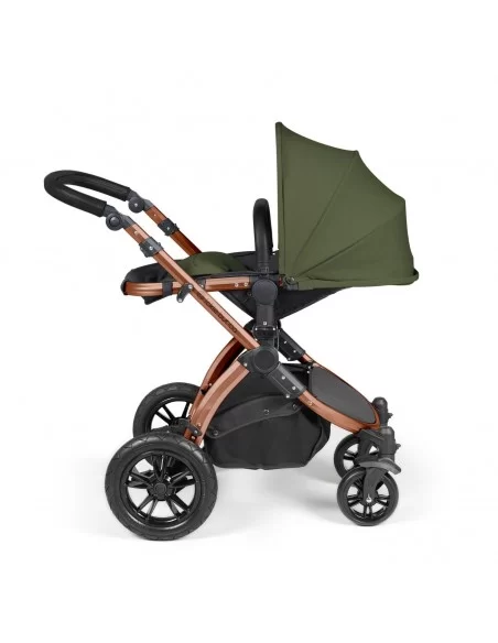 Ickle Bubba Stomp Luxe Bronze Frame All in One Premium i-Size Travel System With Isofix Base-Woodland/Black Handle Ickle Bubba