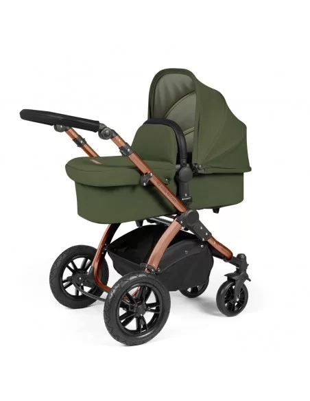 Ickle Bubba Stomp Luxe Bronze Frame All in One Premium i-Size Travel System With Isofix Base-Woodland/Black Handle Ickle Bubba