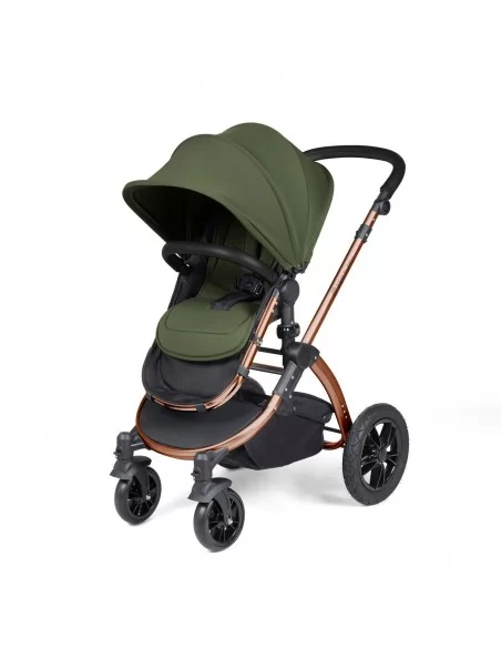 Ickle Bubba Stomp Luxe Bronze Frame All in One Premium i-Size Travel System With Isofix Base-Woodland/Black Handle Ickle Bubba