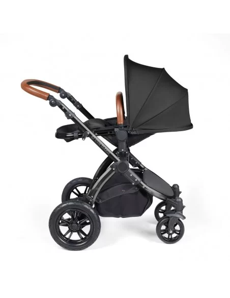 Ickle Bubba Stomp Luxe Black Frame All in One Premium i-Size Travel System With Isofix Base-Midnight/Tan Handle Ickle Bubba