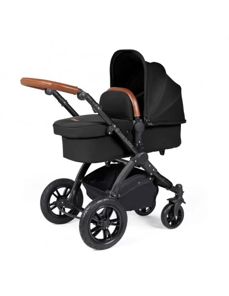 Ickle Bubba Stomp Luxe Black Frame All in One Premium i-Size Travel System With Isofix Base-Midnight/Tan Handle Ickle Bubba