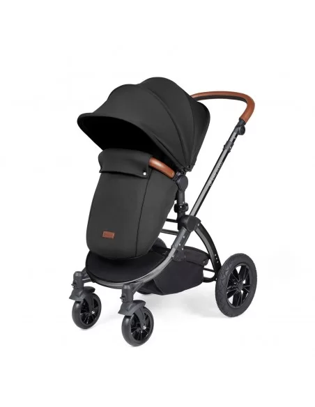 Ickle Bubba Stomp Luxe Black Frame All in One Premium i-Size Travel System With Isofix Base-Midnight/Tan Handle Ickle Bubba