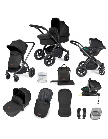 Ickle Bubba Stomp Luxe Black Frame All in One Premium i-Size Travel System With Isofix Base-Midnight/Black Handle Ickle Bubba