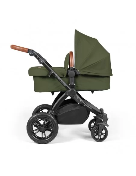 Ickle Bubba Stomp Luxe Black Frame All in One Premium i-Size Travel System With Isofix Base-Woodland/Tan Handle Ickle Bubba