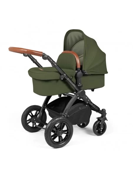 Ickle Bubba Stomp Luxe Black Frame All in One Premium i-Size Travel System With Isofix Base-Woodland/Tan Handle Ickle Bubba