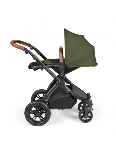 Ickle Bubba Stomp Luxe Black Frame All in One Premium i-Size Travel System With Isofix Base-Woodland/Tan Handle Ickle Bubba