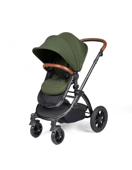 Ickle Bubba Stomp Luxe Black Frame All in One Premium i-Size Travel System With Isofix Base-Woodland/Tan Handle Ickle Bubba