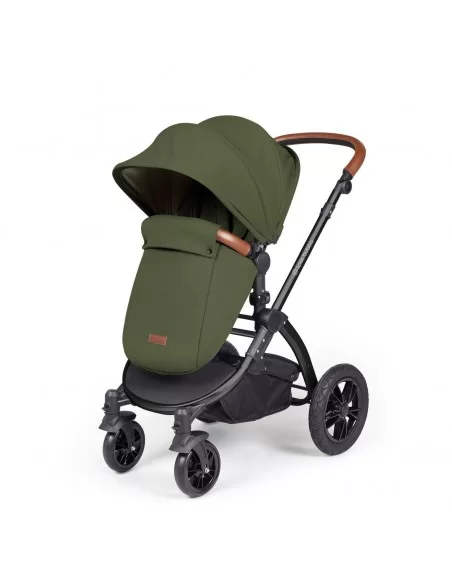 Ickle Bubba Stomp Luxe Black Frame All in One Premium i-Size Travel System With Isofix Base-Woodland/Tan Handle Ickle Bubba