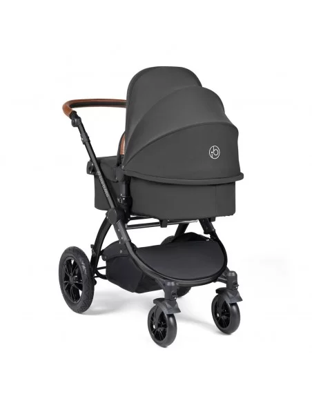 Ickle Bubba Stomp Luxe Black Frame All in One Premium i-Size Travel System With Isofix Base-Charcoal Grey/Tan Handle Ickle Bubba