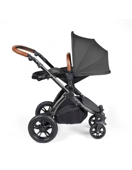 Ickle Bubba Stomp Luxe Black Frame All in One Premium i-Size Travel System With Isofix Base-Charcoal Grey/Tan Handle Ickle Bubba