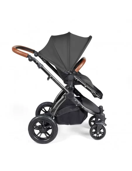 Ickle Bubba Stomp Luxe Black Frame All in One Premium i-Size Travel System With Isofix Base-Charcoal Grey/Tan Handle Ickle Bubba