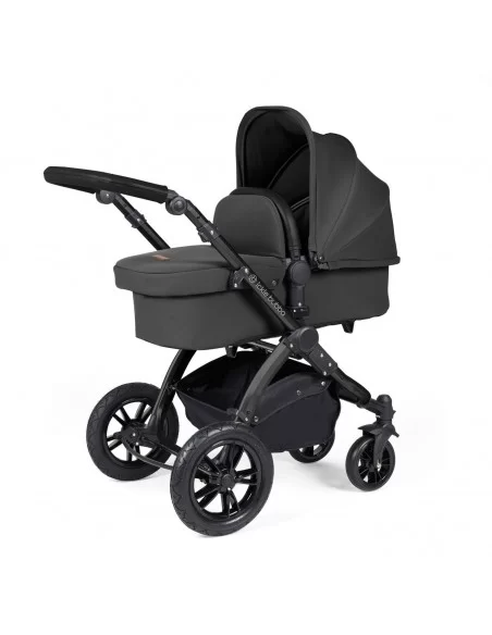 Ickle Bubba Stomp Luxe Black Frame All in One Premium i-Size Travel System With Isofix Base-Charcoal Grey/Black Handle Ickle Bubba