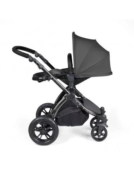 Ickle Bubba Stomp Luxe Black Frame All in One Premium i-Size Travel System With Isofix Base-Charcoal Grey/Black Handle Ickle Bubba