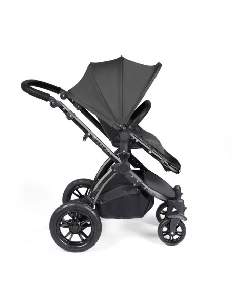 Ickle Bubba Stomp Luxe Black Frame All in One Premium i-Size Travel System With Isofix Base-Charcoal Grey/Black Handle Ickle Bubba