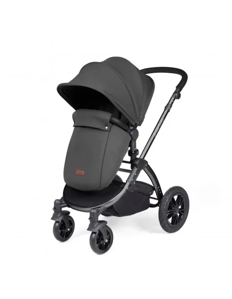 Ickle Bubba Stomp Luxe Black Frame All in One Premium i-Size Travel System With Isofix Base-Charcoal Grey/Black Handle Ickle Bubba