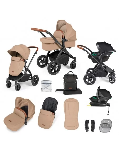 Ickle Bubba Stomp Luxe Black Frame All in One Premium i-Size Travel System With Isofix Base-Desert/Tan Handle Ickle Bubba