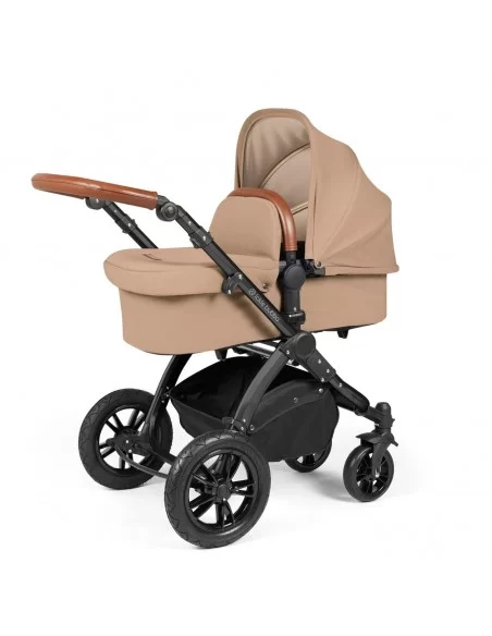 Ickle Bubba Stomp Luxe Black Frame All in One Premium i-Size Travel System With Isofix Base-Desert/Tan Handle Ickle Bubba