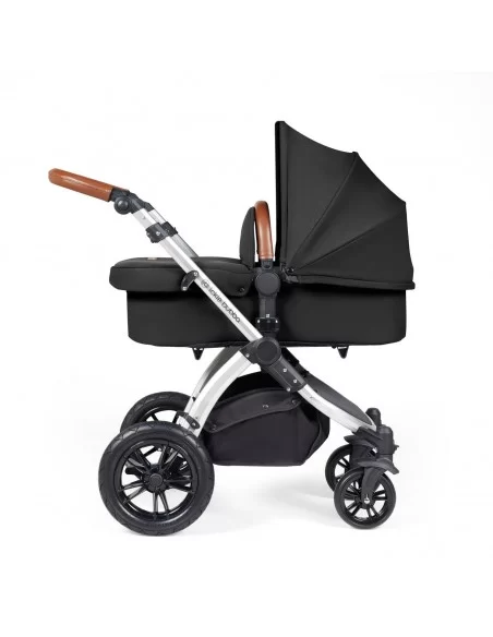 Ickle Bubba Stomp Luxe Silver Frame All in One Premium i-Size Travel System With Isofix Base-Midnight/Tan Handle Ickle Bubba